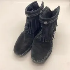 【MINNETONKA】レディース フリンジブーツ ブラック 23cm