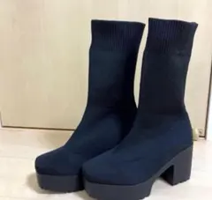 ショートブーツ Lサイズ ニット素材 ソックスシューズ ヒール9cm