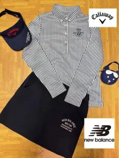 キャロウェイ ストライプポロシャツ New Balance スカート　2点セット