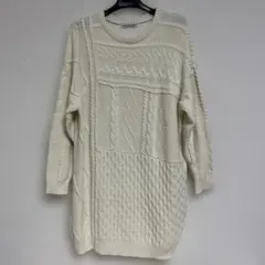 RODEO CROWNS 白アイボリー長袖ニットひざ丈ワンピース　フリーサイズ