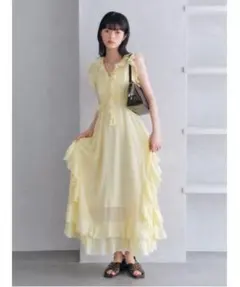 リリーブラウン ラッフルフリルフレアワンピース ドット 0 新品未使用