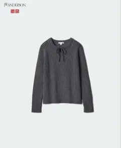 UNIQLO ユニクロ　リブタイネックセーター　ダークグレー　Lサイズ