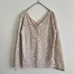 イング スカラップ レース Vネック トップス プルオーバー M 長袖 ブラウス
