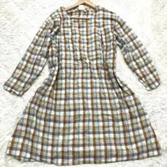 美品！ichi！リネン100チェックワンピース！ゆったりのサムネイル