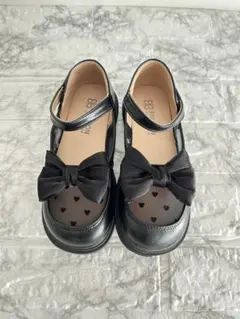 【美品】KIDS こども シューズ フォーマル 発表会　黒 リボン 21.5cm