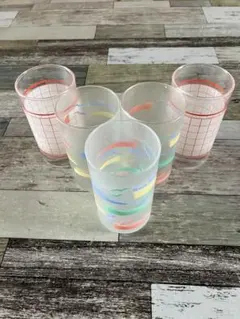 カラフルデザインのガラスコップ5個セット