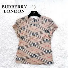 【サイズ4】BURBERRY 半袖ニット ノバチェック ベージュ ロゴ刺繍