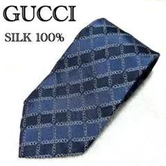 GUCCI グッチ 総柄 ネクタイ シルク メンズ ネイビー