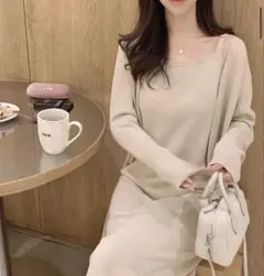 ニットキャミワンピース×カーディガン セット