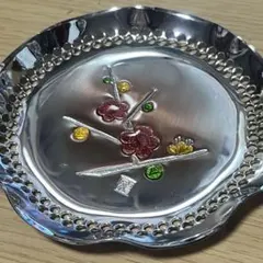 花模様の金属製皿　5枚セット　銘々皿　菓子皿　丸皿　インテリア　アンティーク