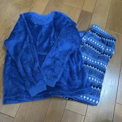 ユニクロ フリース幾何学模様パジャマ上下セット 140 ブルー