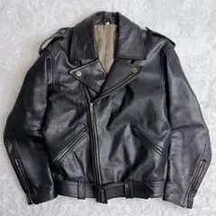 vintage ダブルライダースジャケット 刻印ボタン アメカジ レザー y2k