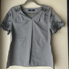 Fabulous Angela ギンガムチェック 半袖ブラウス 刺繍のサムネイル
