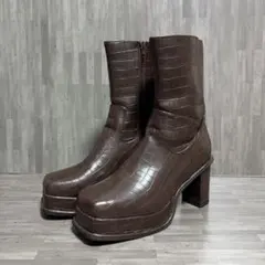 美品 minia ミニア ブラウン クロコダイル風 ブーツ 高ヒール