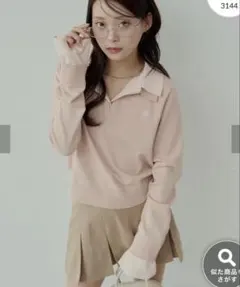 Chico 刺繍入りポロニット ピンク