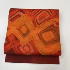 名古屋帯 幾何学模様 紬 織り出し 九寸 正絹 着物 HO-2111