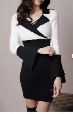 リップサービス　新品 バイカラークラシカルボタンリブミニワンピース