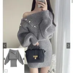 GRL パールボタンオフショルニットワンピース tu1278