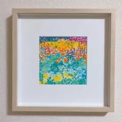 抽象画　オイルパステル　原画　額付き