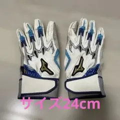 ミズノプロ バッティンググローブ 24cm 手袋 ホワイト/ブルー 両手 野球