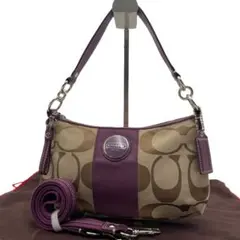 美品✨保存袋付 コーチ 2way ハンド ショルダーバッグ キャンバス×レザー