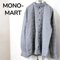 【モノマート】バンドカラー　グレンチェックシャツ　長袖　カジュアル　グレー　S