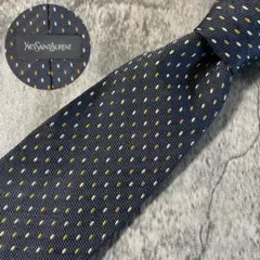 AN429 YVES SAINT LAURENT ネイビー シルク ネクタイ
