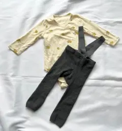 レモン柄　ベビーロンパース　サスペンダー付きリブレギンス