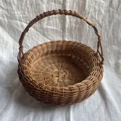持ち手つき籐かご　昭和レトロ　古道具