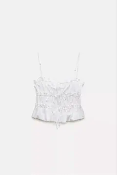 ZARA リボンポプリントップスキャミソール ホワイト Sサイズのサムネイル