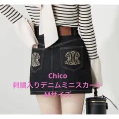 Chico ポケット刺繍入りデニムミニスカート ネイビー　Mサイズのサムネイル