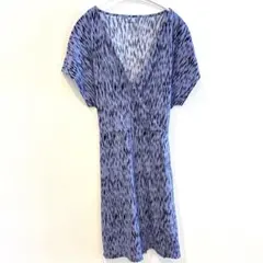 NINE WEST【L】 アニマル柄 パープル Vネックひざ丈ワンピース海外古着