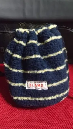 BEAMS ネイビー ストライプ 巾着ポーチ