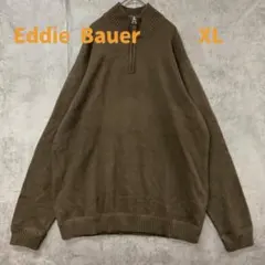 エディーバウアー メンズハーフジップニット XL 茶 無地 セーター【7723】