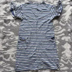 Denim Dungaree ボーダー フリル 半袖 ワンピース 01のサムネイル