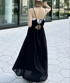 チ*n様 ungridふくれジャガードキャミワンピース黒ブラック