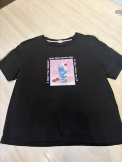 メゾピアノジュニア Tシャツ M 半袖 黒 ドリンク柄 チュール袖