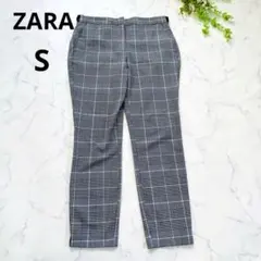 상태좋음 ✨ZARA 자라 ◆ 글렌 체크 테이퍼드 팬츠 S 7부 길이 사무실 여자