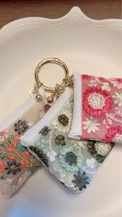 インド刺繍リボン ミニミニポーチ 3点セット