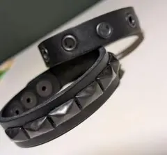 ブラックレザーバングル 2点セット