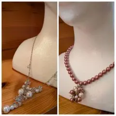 3月末にて終了♪パールネックレス＆チェコ・スワロ・白パールじゃらじゃらネックレス