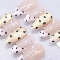 【748】ネイルチップSサイズ ピンク　フレンチ ゴールド　ハート マグネット