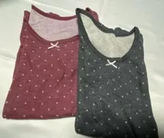 厚手　暖かい　子供用ドット柄　シャツセット（赤・グレー）