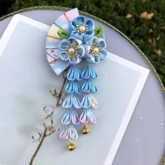 ちりめん 花 ヘアクリップ 和飾り 七五三　夏祭り　花火大会　浴衣　お揃い　水色
