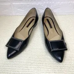 【美品】パンプス バックル レザー ポインテッドトゥ ブラック 22.5cm