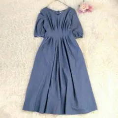 美品　アンドクチュール　ウエストタック　ロングワンピース　水色　Mサイズ