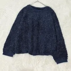 ジーナシス JEANASIS ブークレ調 長袖ニット プルオーバー ネイビー