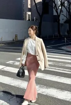 ココディール　リブニットマーメイドスカートピンク　2