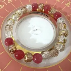 天然石ブレスレット♡ストロベリークォーツ♡クラック水晶♡
