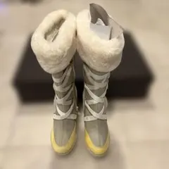 グレー/イエロー レースアップブーツ　ムートン付き